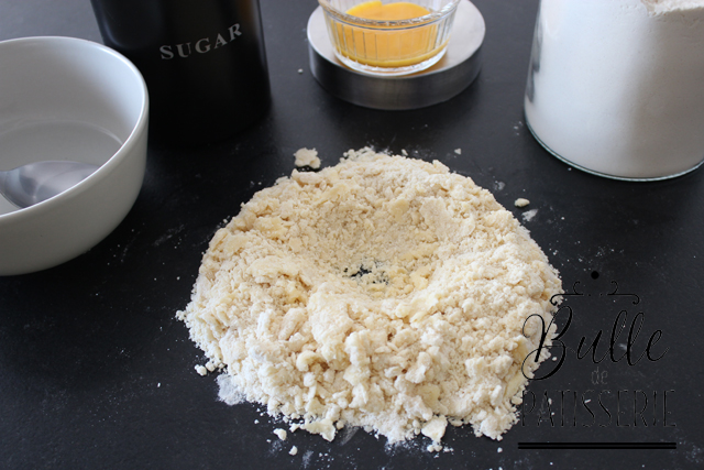 Pâte brisée : mélangez beurre et farine jusqu'à obtenir un résultat sableux