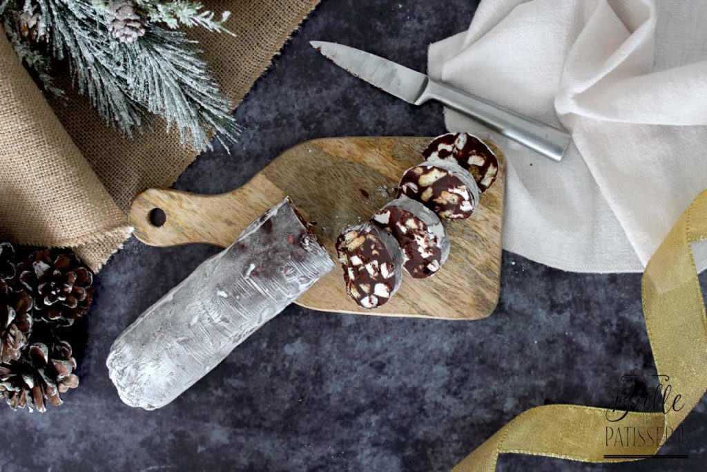 Saucisson de Noël : chocolat, petits beurres et chamallows