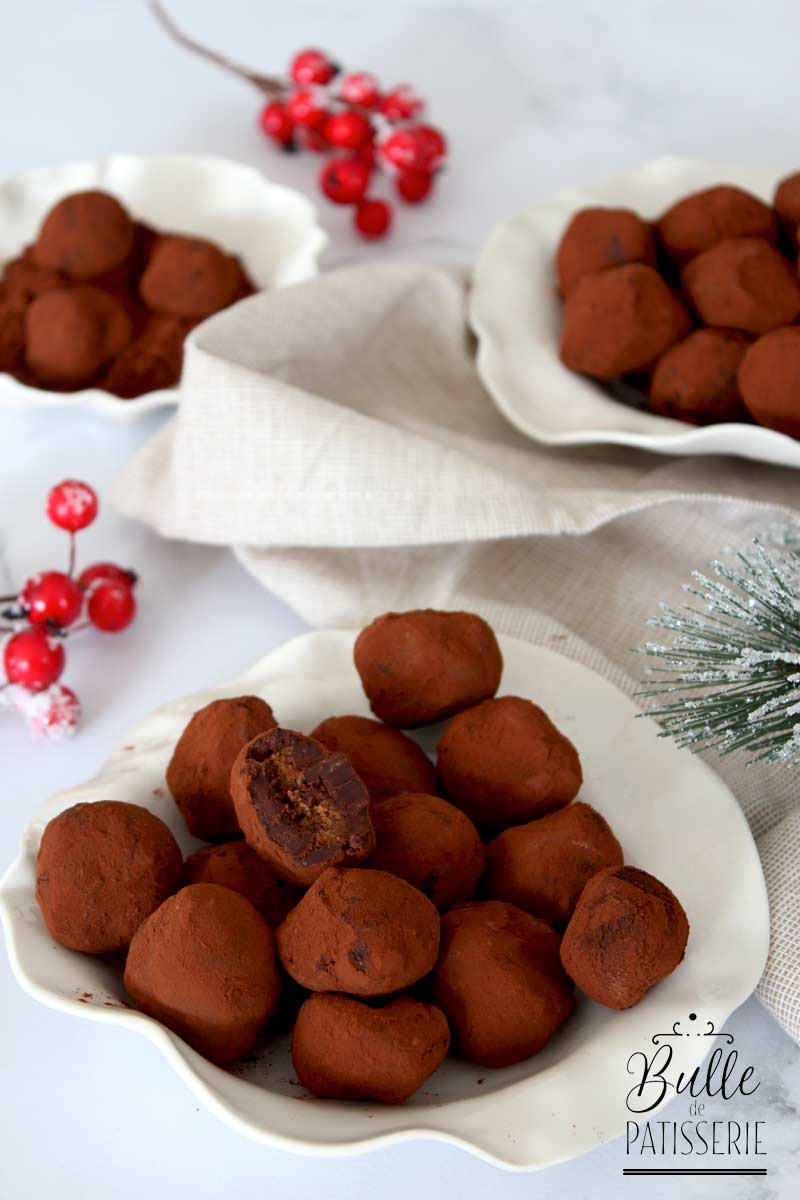 Truffes au chocolat noir et praliné - Noël - Mauricette